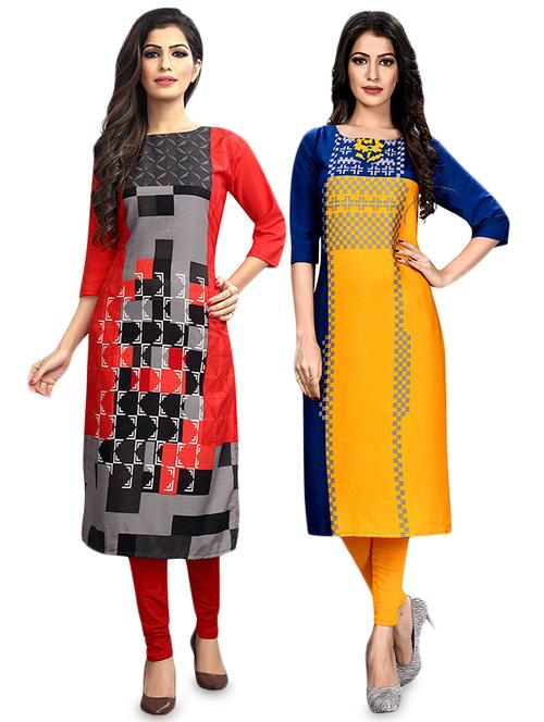 multi colored crepe combos kurta - 17678153 - Very Small Image - 1