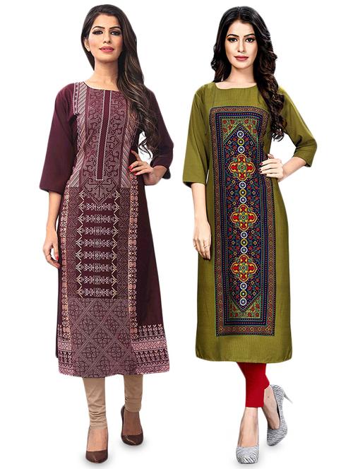 multi colored crepe combos kurta - 17678191 - Very Small Image - 1