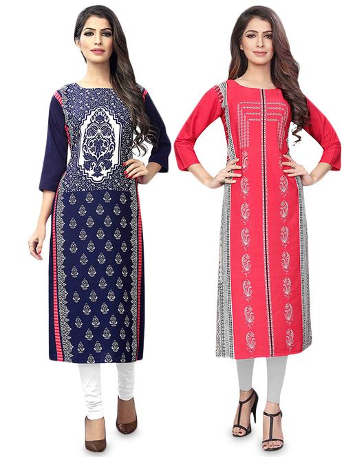 multi colored crepe combos kurta - 17678204 - Very Small Image - 1