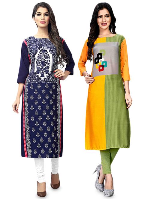 multi colored crepe combos kurta - 17678208 - Very Small Image - 1