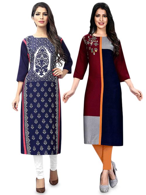 multi colored crepe combos kurta - 17678212 - Very Small Image - 1