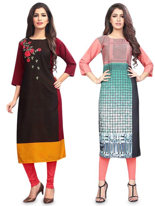 multi colored crepe combos kurta - 17678221 - Very Small Image - 1