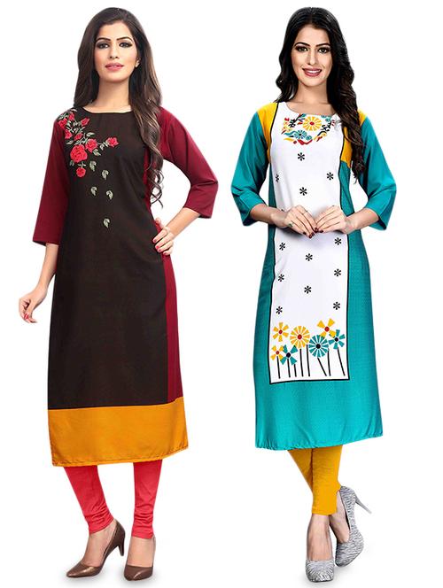 multi colored crepe combos kurta - 17678223 - Very Small Image - 1