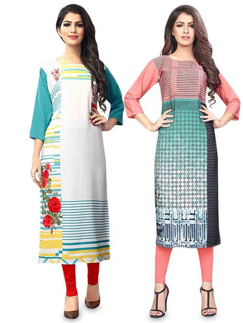 multi colored crepe combos kurta - 17678236 - Very Small Image - 1