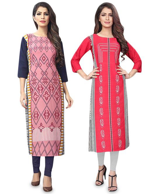 multi colored crepe combos kurta - 17678279 - Very Small Image - 1