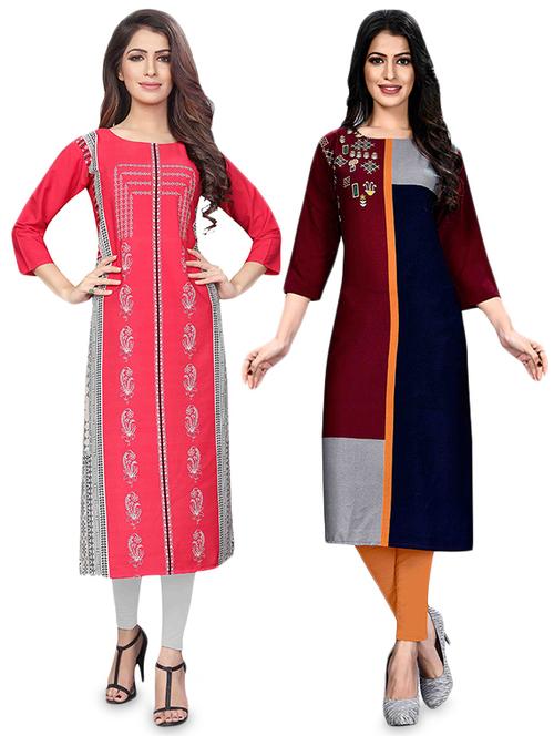 multi colored crepe combos kurta - 17678295 - Very Small Image - 1