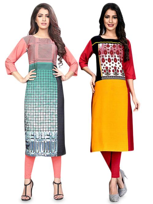 multi colored crepe combos kurta - 17678311 - Very Small Image - 1