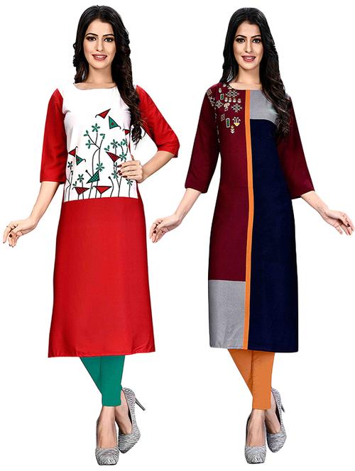 multi colored crepe combos kurta - 17678342 - Very Small Image - 1