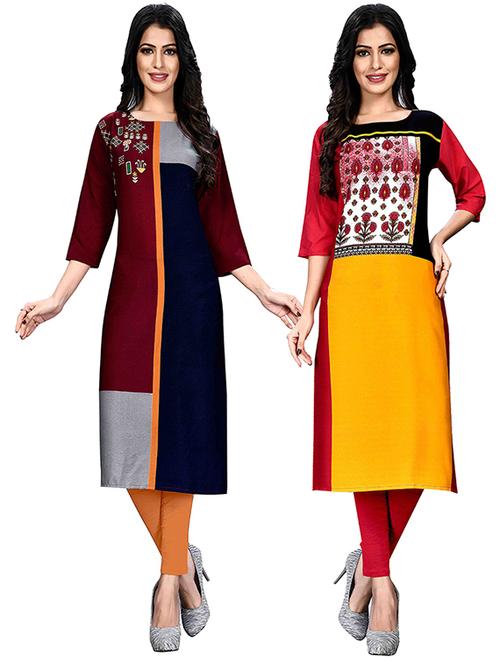 multi colored crepe combos kurta - 17678363 - Very Small Image - 1