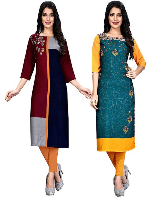 multi colored crepe combos kurta - 17678365 - Very Small Image - 1