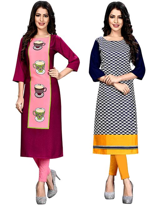 multi colored crepe combos kurta - 17678373 - Very Small Image - 1