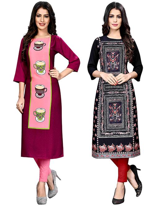 multi colored crepe combos kurta - 17678379 - Very Small Image - 1