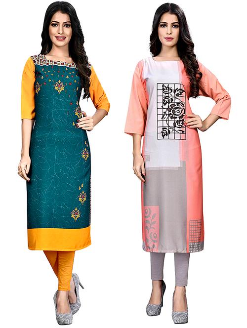 multi colored crepe combos kurta - 17678415 - Very Small Image - 1