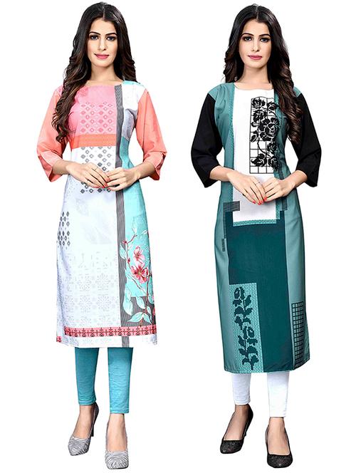 multi colored crepe combos kurta - 17678455 - Very Small Image - 1