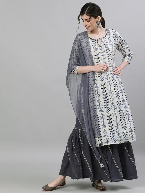 offwhite rayon kurta sharara set - 17679503 - Very Small Image - 1