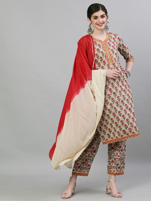 beige cotton kurta pant set - 17679532 - Very Small Image - 1