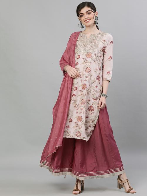 pink silk kurta sharara set - 17679551 - Very Small Image - 1