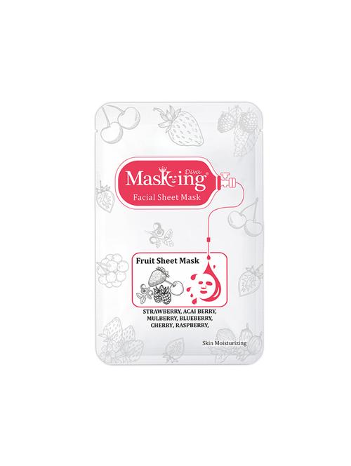masking diva facial sheet mask of strawberry, cherry & raspberry extract for skin moisturizing for women & men, 20ml (pack of 1) - 17679923 - Very Small Image - 1