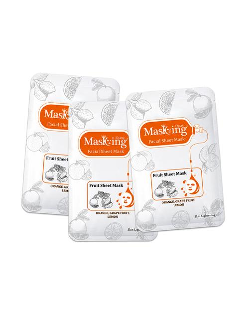 masking diva facial sheet mask of orange, grapefruit & lemon extract for skin lightening for women & men, 60ml (pack of 3) - 17679936 - Very Small Image - 1