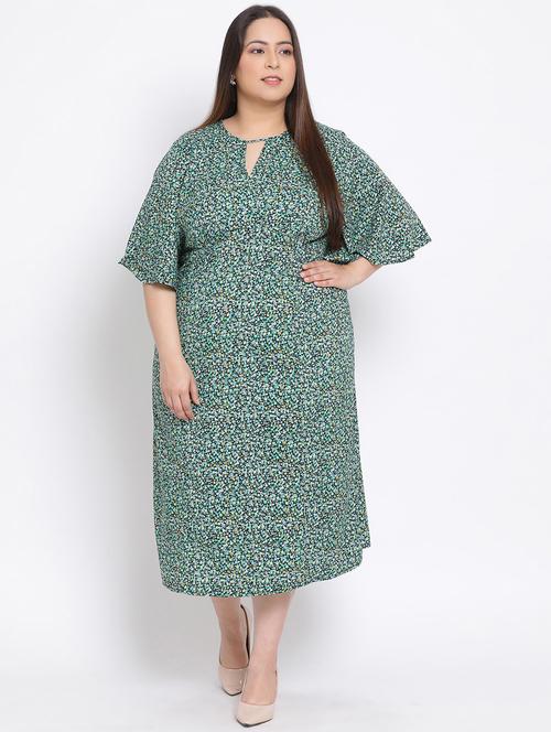 key hole neck floral plus a-line dress - 17680066 - Very Small Image - 1