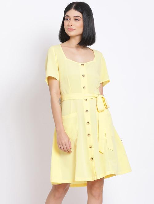 tie front solid a-line dress - 17680067 - Very Small Image - 1