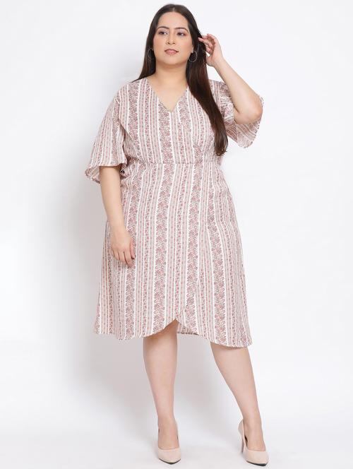 overlap neck printed a-line dress - 17680075 - Very Small Image - 1