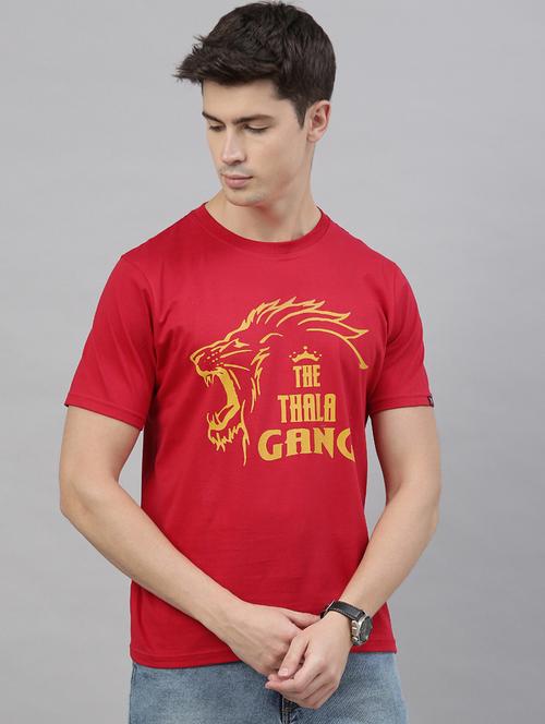 red typographic chest print t-shirt - 17680132 - Very Small Image - 1