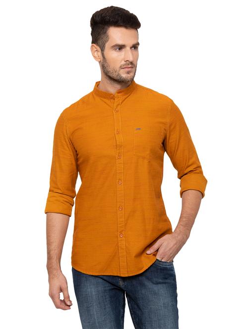 mustard solid casual shirt - 17680532 - Very Small Image - 1