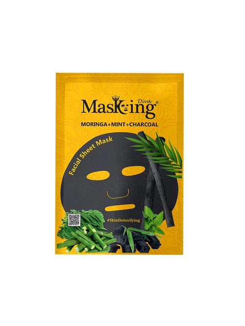 masking diva facial sheet mask of moringa, mint and charcoal extract for skin detoxifying for women & men, 25ml (pack of 1) - 17680549 - Very Small Image - 1