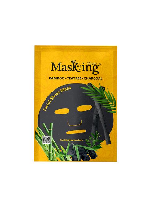 masking diva facial sheet mask of bamboo, teatree and charcoal extract for anti inflammatory for women & men, 25ml (pack of 1) - 17680550 - Very Small Image - 1