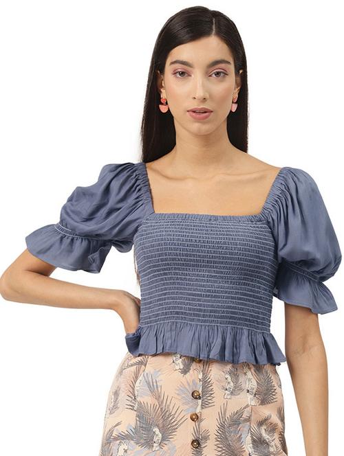 puff sleeves smocked top - 17684540 - Very Small Image - 1