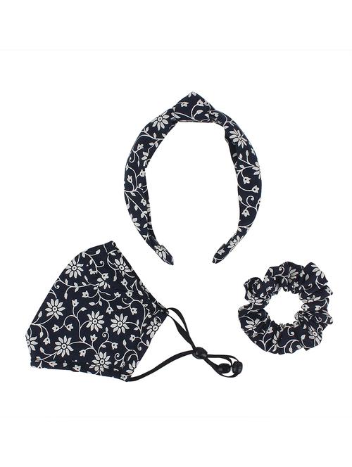 blue cotton printed women mask with hairband - 17686885 - Very Small Image - 1