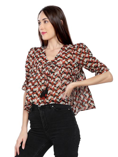 tie up neck peasant top - 17687476 - Very Small Image - 1