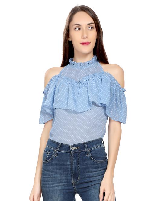 women's ruffle round neck top - 17687478 - Very Small Image - 1
