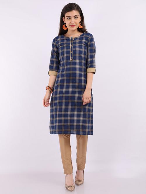 blue cotton straight kurta - 17687966 - Very Small Image - 1
