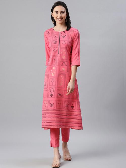 pink rayon aline kurta - 17687985 - Very Small Image - 1