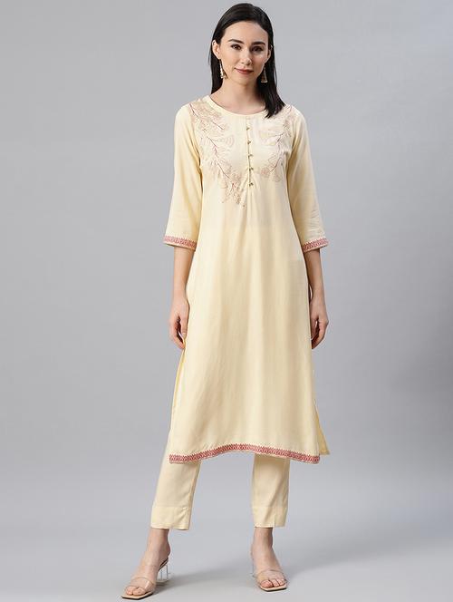 cream rayon straight kurta - 17687990 - Very Small Image - 1