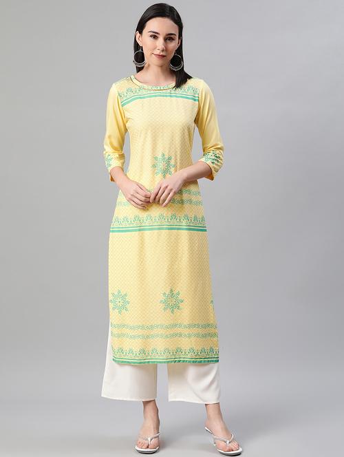 yellow rayon straight kurta - 17688002 - Very Small Image - 1
