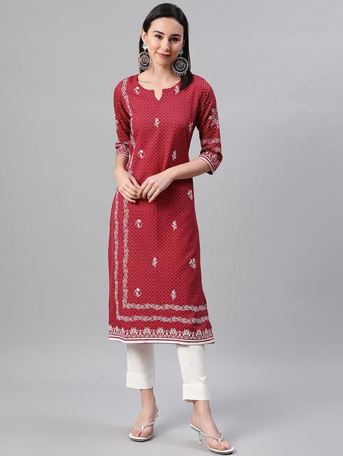 red rayon straight kurta - 17688004 - Very Small Image - 1