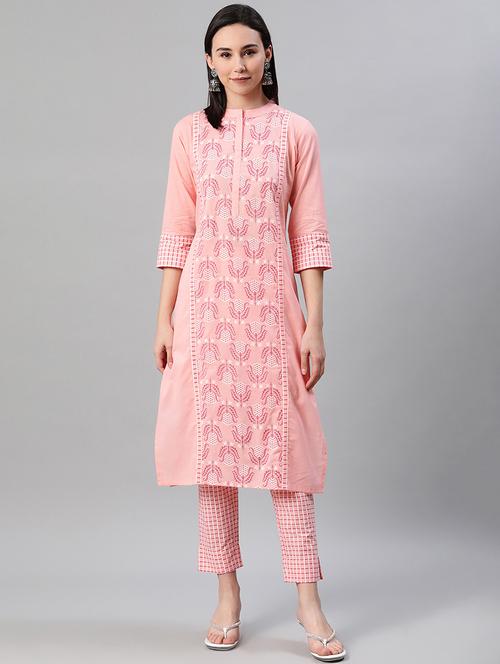 pink cotton straight kurta - 17688028 - Very Small Image - 1