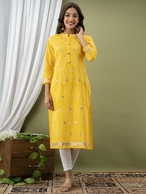 yellow cotton straight kurta - 17688713 - Very Small Image - 1