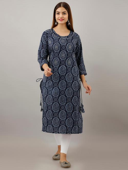 navy cotton straight kurta - 17688714 - Very Small Image - 1
