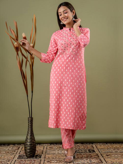 pink cotton kurta pant set - 17688736 - Very Small Image - 1