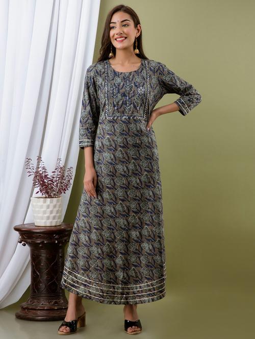 blue cotton flared gown - 17688746 - Very Small Image - 1