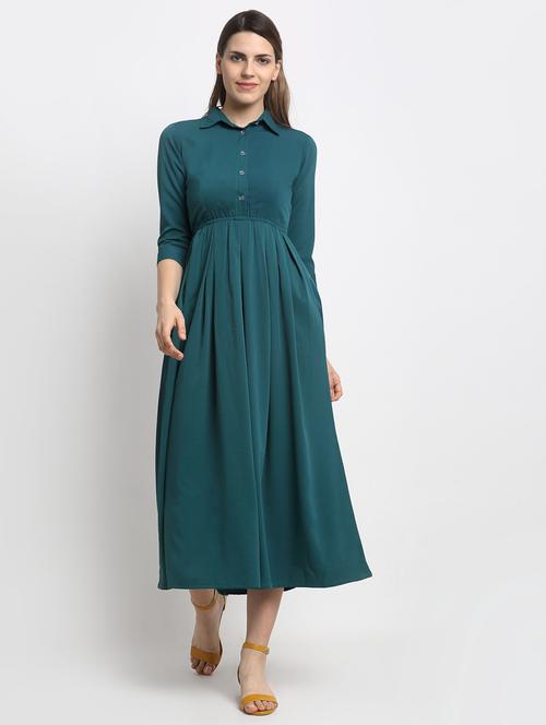 shirt collar solid maxi dress - 17689116 - Very Small Image - 1