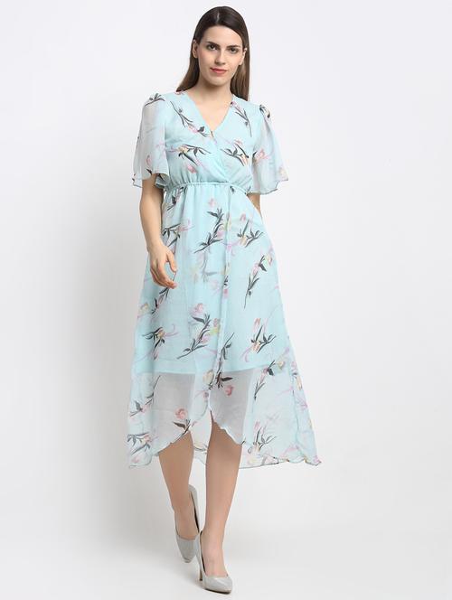 light blue poly blend fit & flare dress - 17689130 - Very Small Image - 1