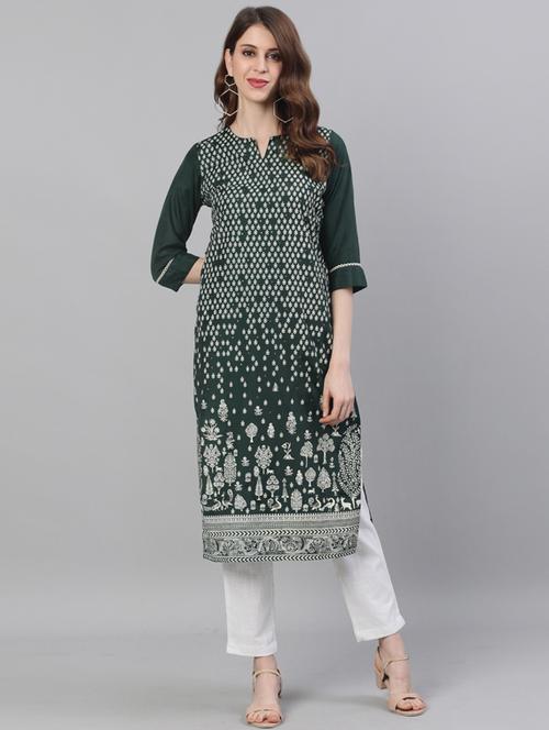 green silk blend straight kurta - 17689406 - Very Small Image - 1