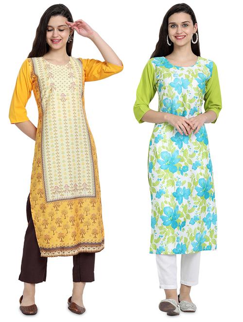multi colored crepe combos kurta - 17689529 - Very Small Image - 1
