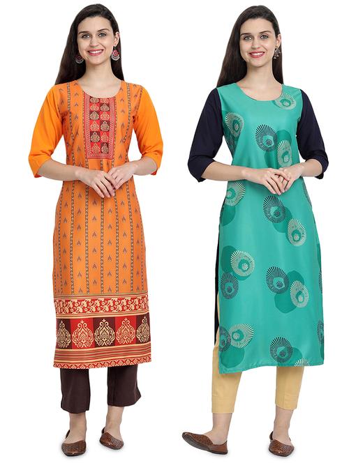 multi colored crepe combos kurta - 17689601 - Very Small Image - 1