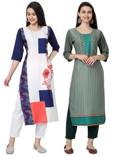 multi colored crepe combos kurta - 17689685 - Very Small Image - 1